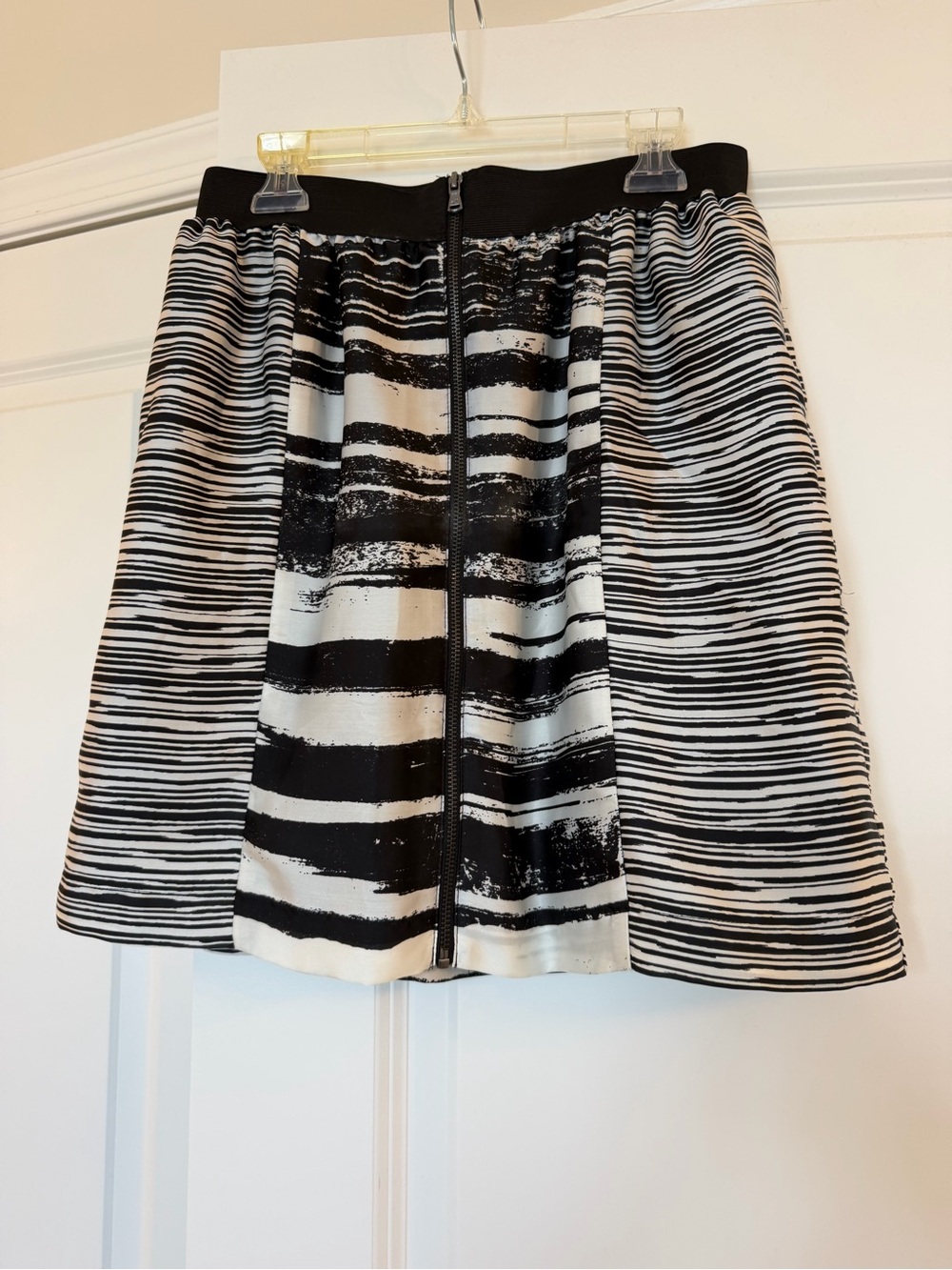 Kenneth Cole Y2K Black and White Striped Zip-Front Skater Skirt